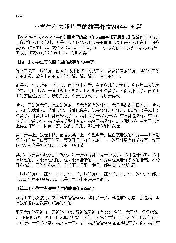 小学生有关照片里的故事作文600字