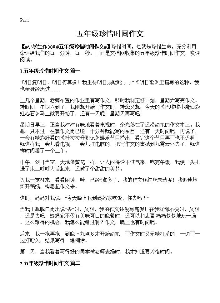 五年级珍惜时间作文