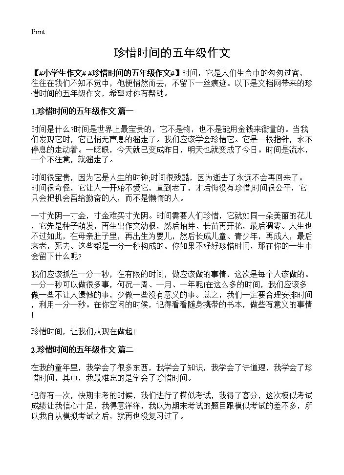 珍惜时间的五年级作文