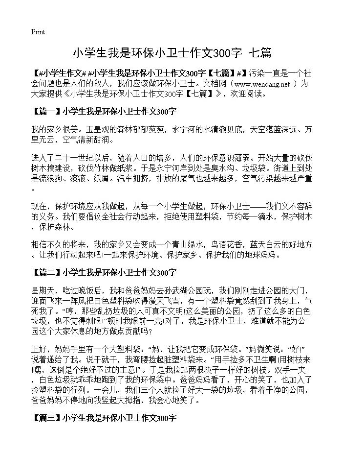 小学生我是环保小卫士作文300字