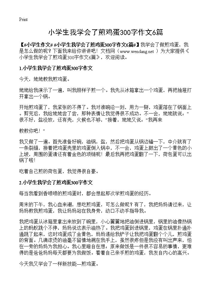 小学生我学会了煎鸡蛋300字作文6篇