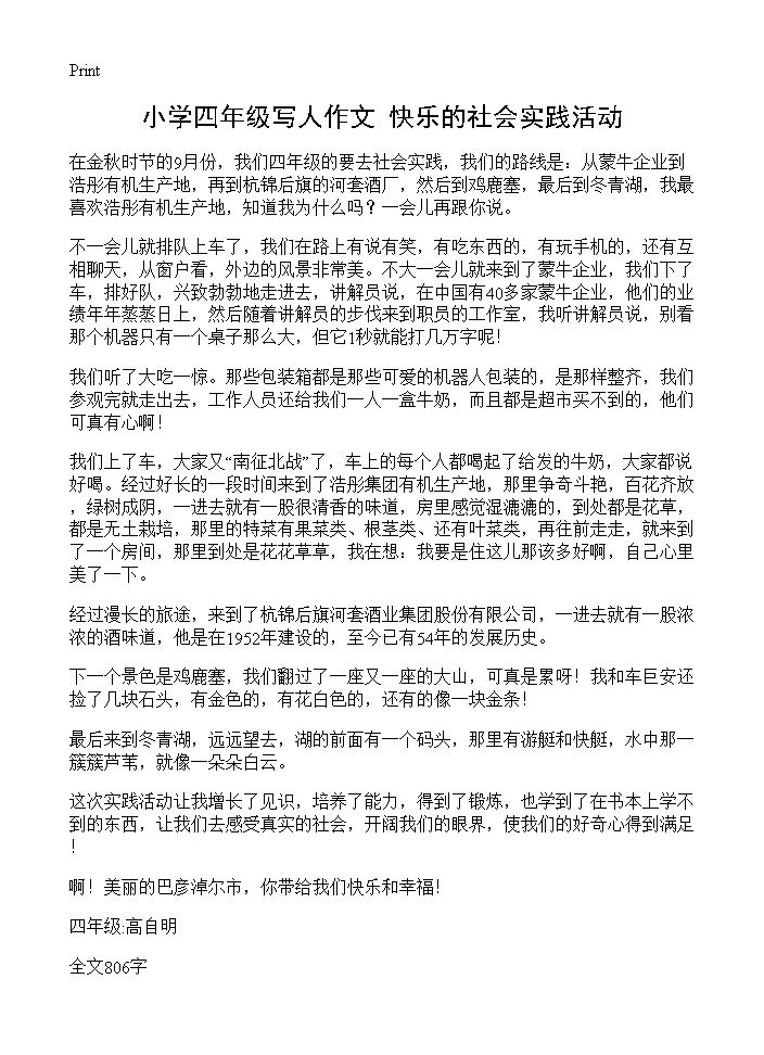 小学四年级写人作文 快乐的社会实践活动