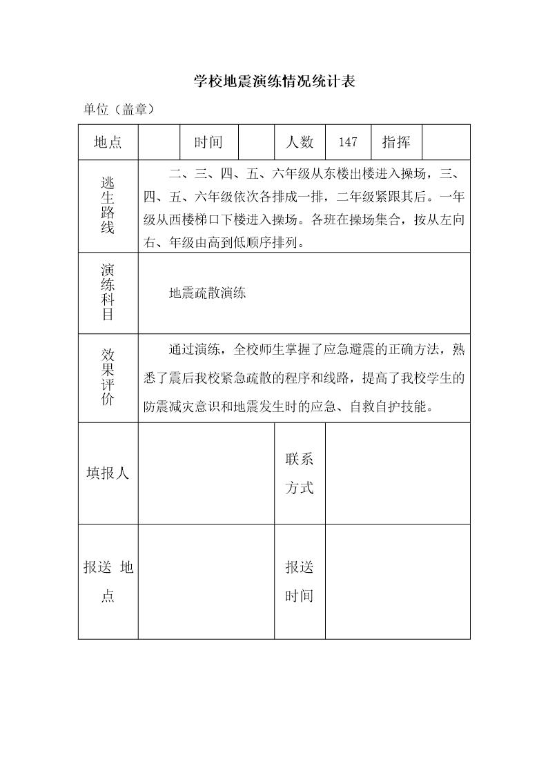 学校地震演练情况统计表