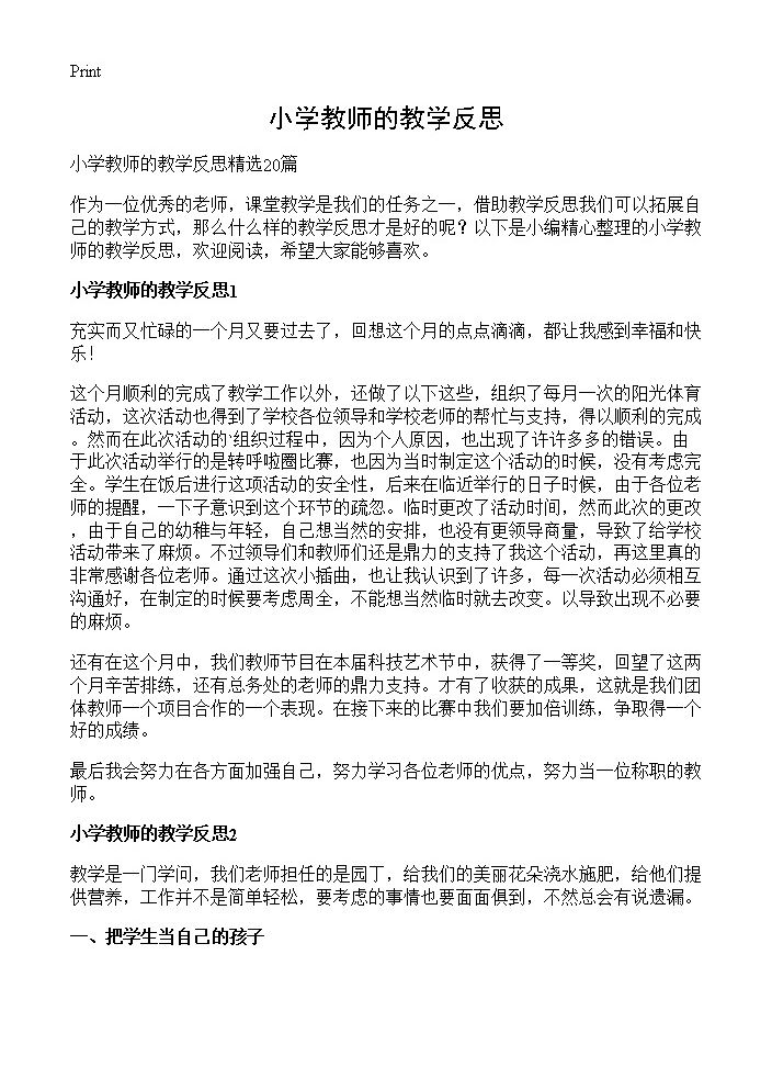 小学教师的教学反思