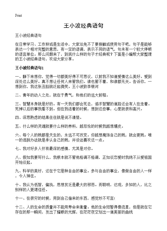 王小波经典语句