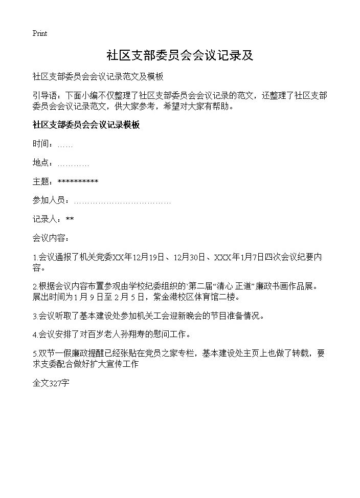 社区支部委员会会议记录及