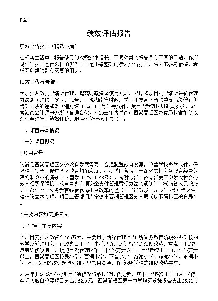 绩效评估报告27篇