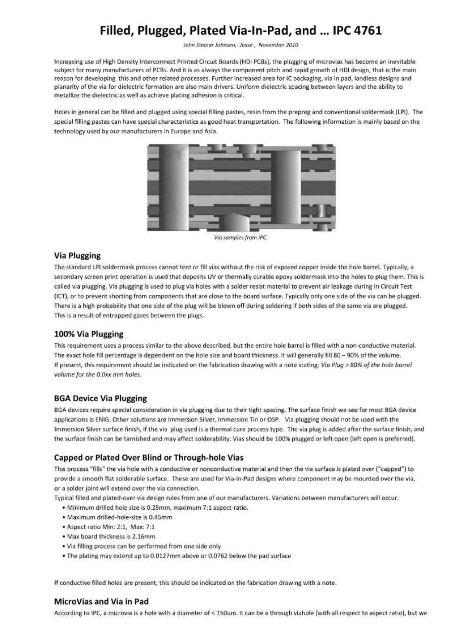 Filled Plugged Plated Via‐In‐Pad IPC 4761