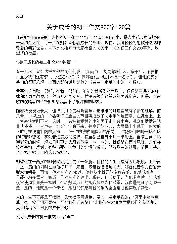 关于成长的初三作文800字20篇