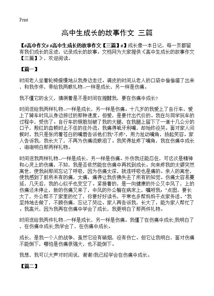 高中生成长的故事作文