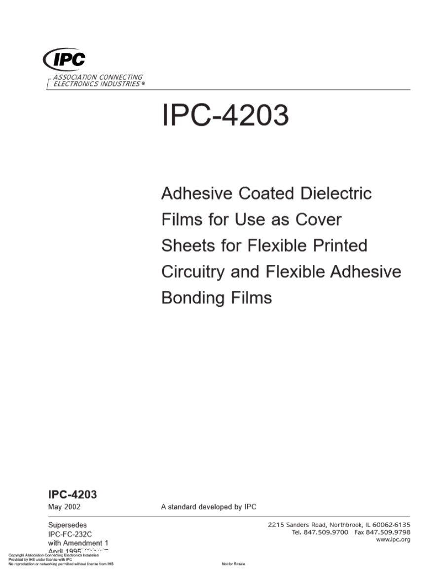 IPC-4203挠性印制线路覆盖层用涂粘接剂绝缘薄膜(英文版)