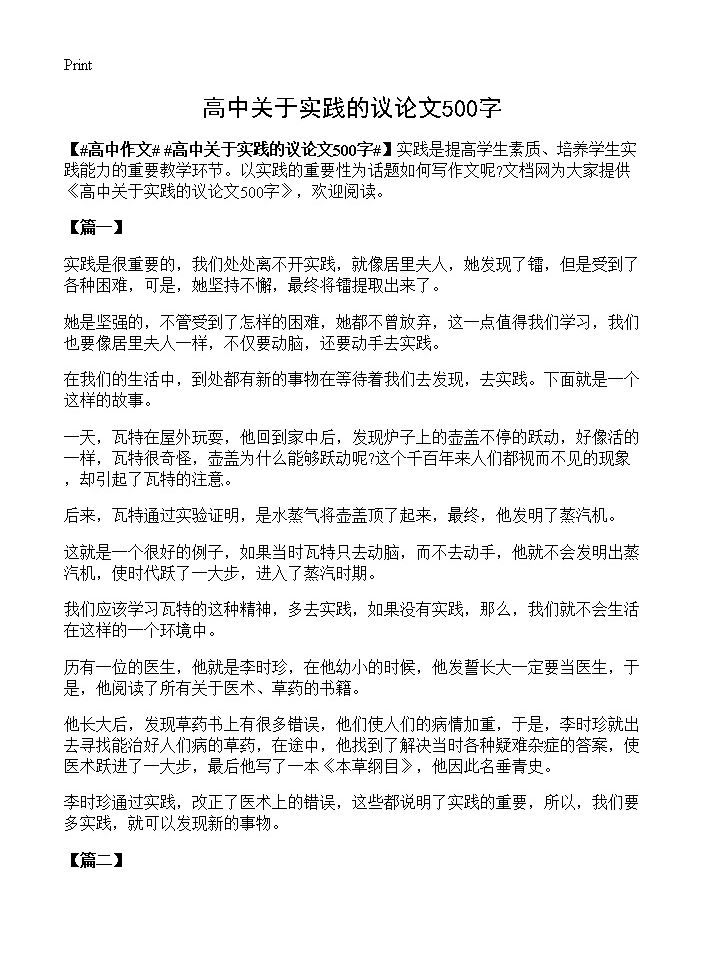 高中关于实践的议论文500字