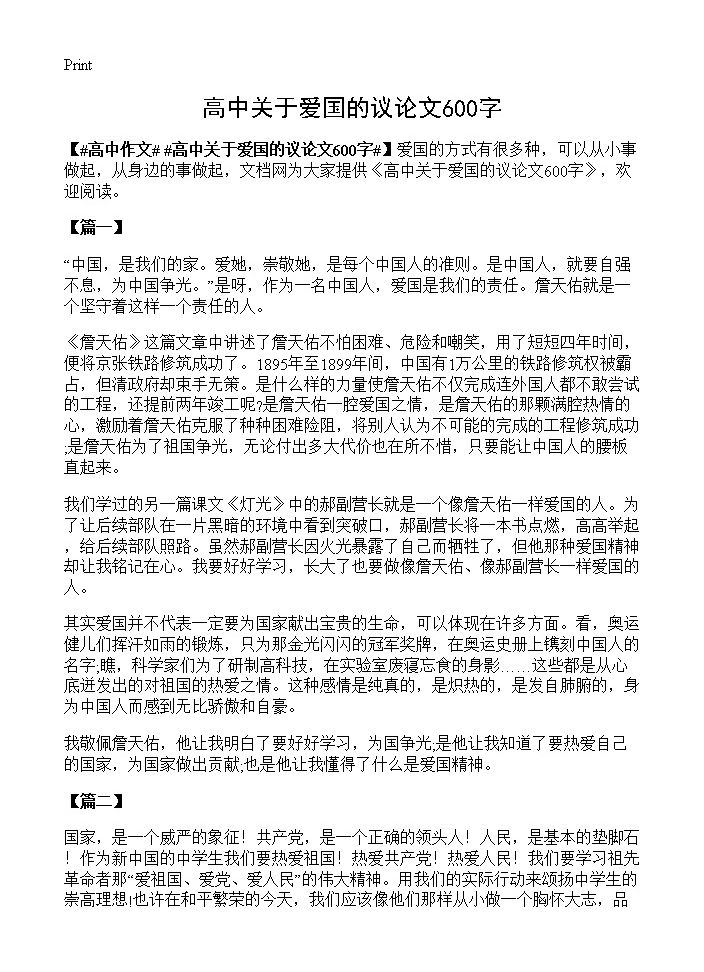 高中关于爱国的议论文600字