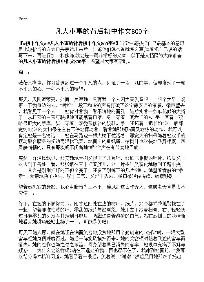 凡人小事的背后初中作文800字