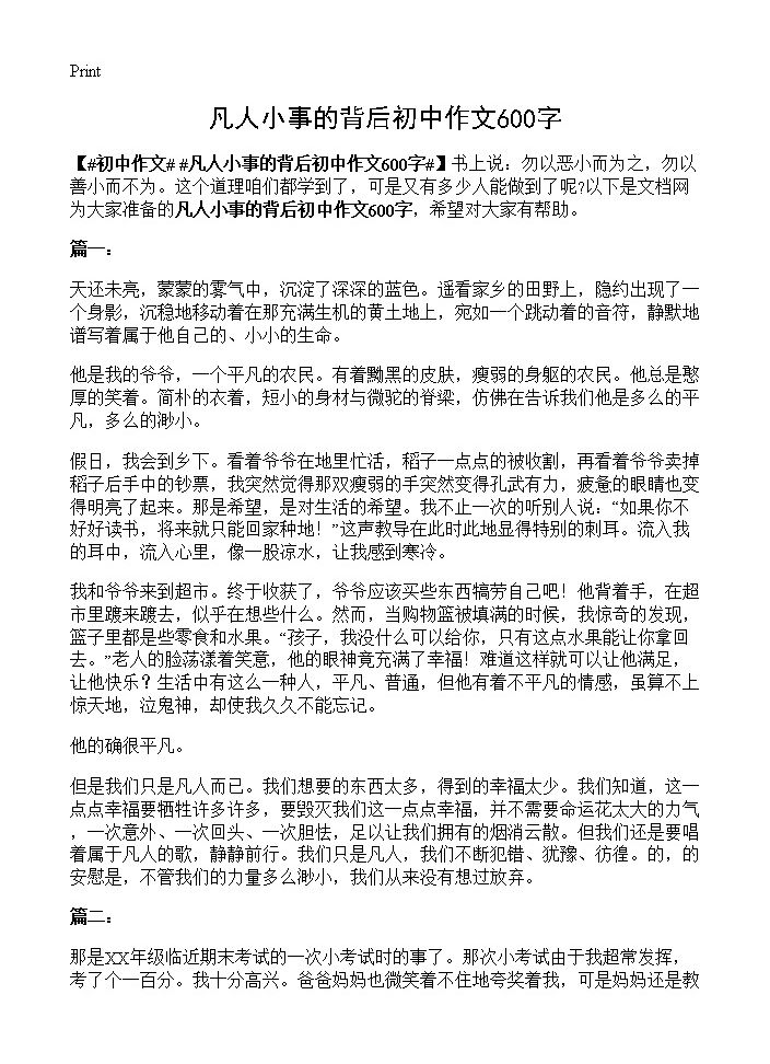 凡人小事的背后初中作文600字