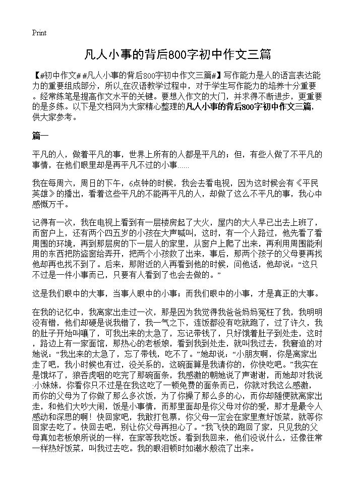 凡人小事的背后800字初中作文三篇