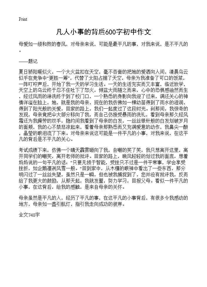 凡人小事的背后600字初中作文