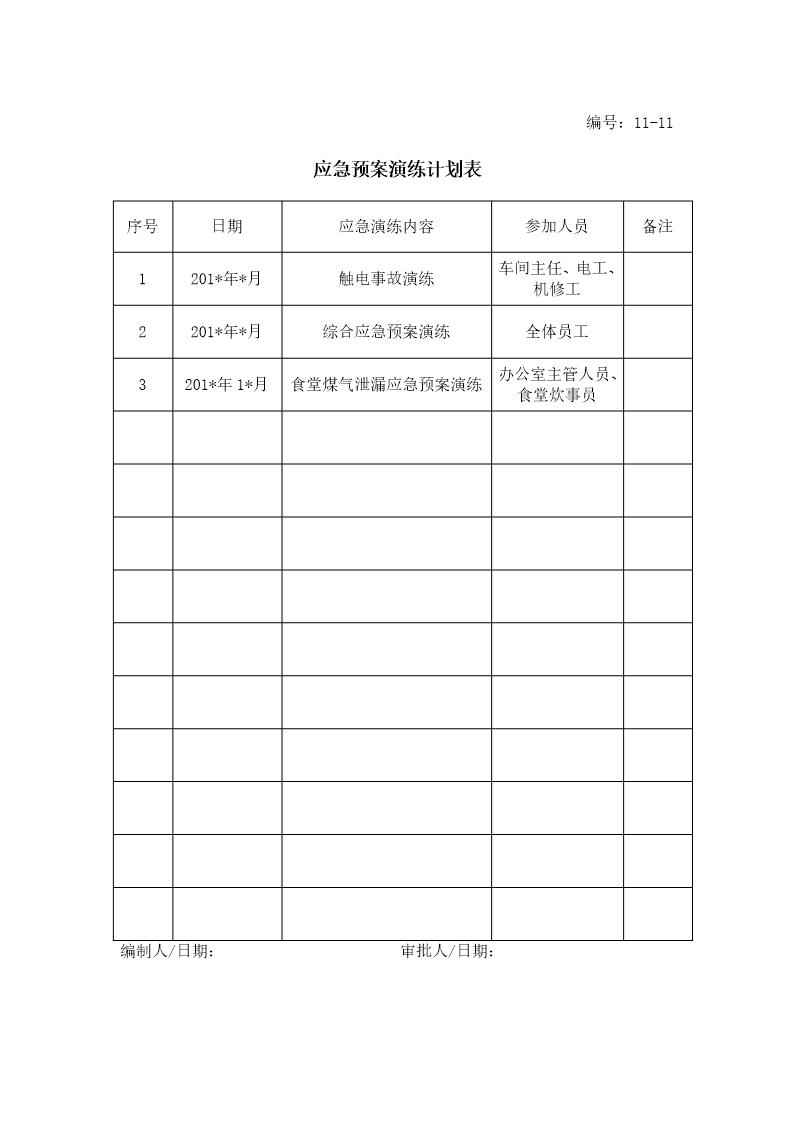 应急预案演练计划表