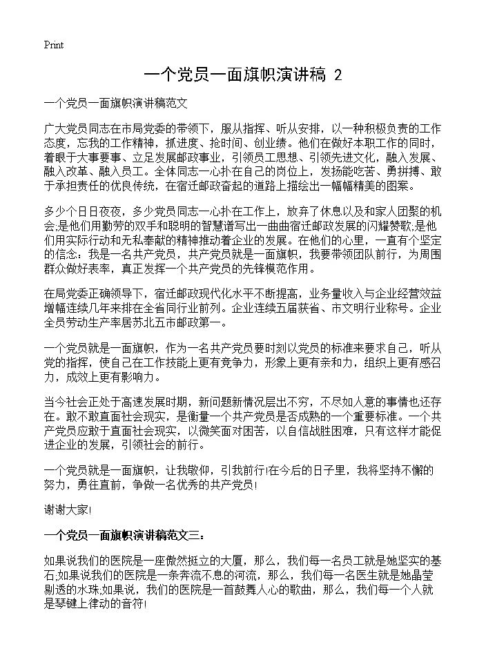 一个党员一面旗帜演讲稿(2)