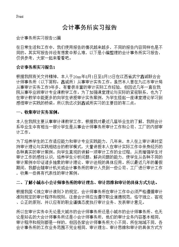 会计事务所实习报告