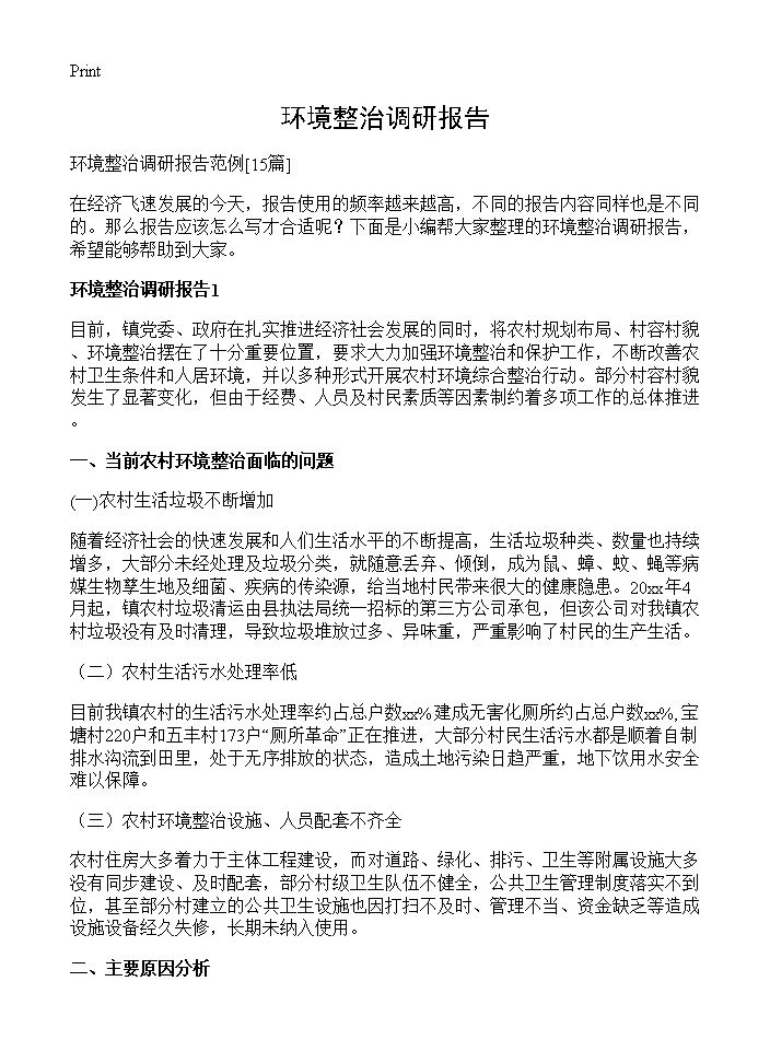 环境整治调研报告15篇