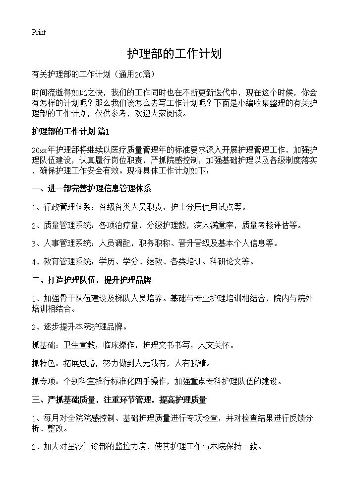 护理部的工作计划 (共26页)