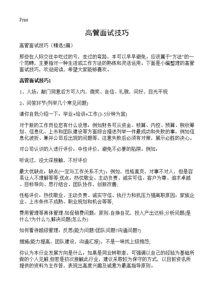 高管面试技巧5篇