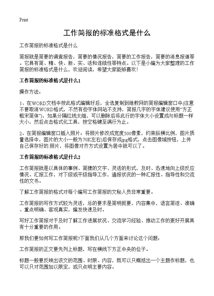 工作简报的标准格式是什么