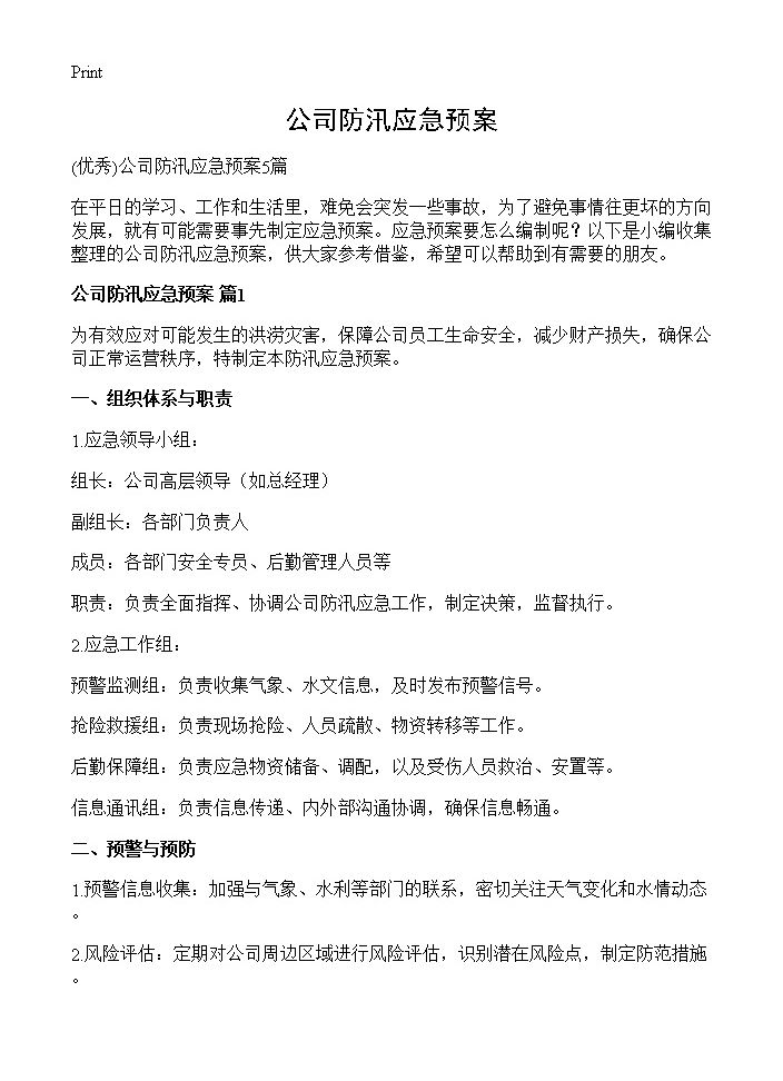 公司防汛应急预案