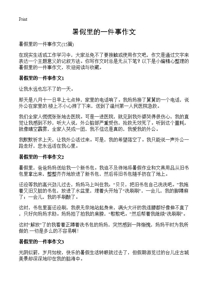 暑假里的一件事作文15篇