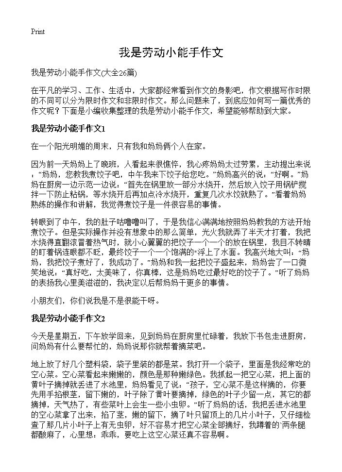 我是劳动小能手作文26篇