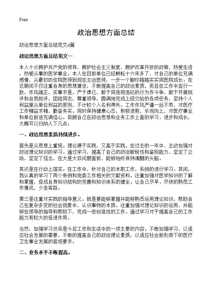 政治思想方面总结