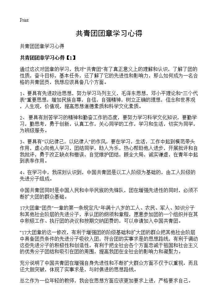 共青团团章学习心得