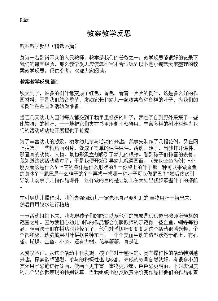 教案教学反思23篇