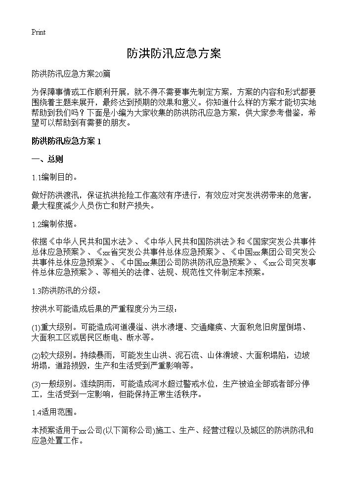 防洪防汛应急方案