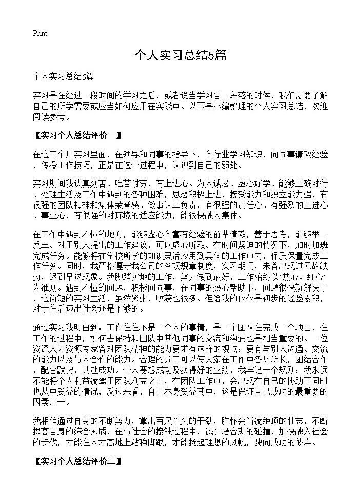 个人实习总结5篇