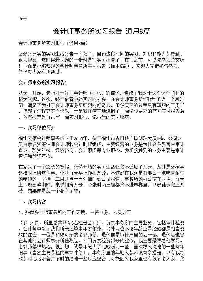 会计师事务所实习报告8篇