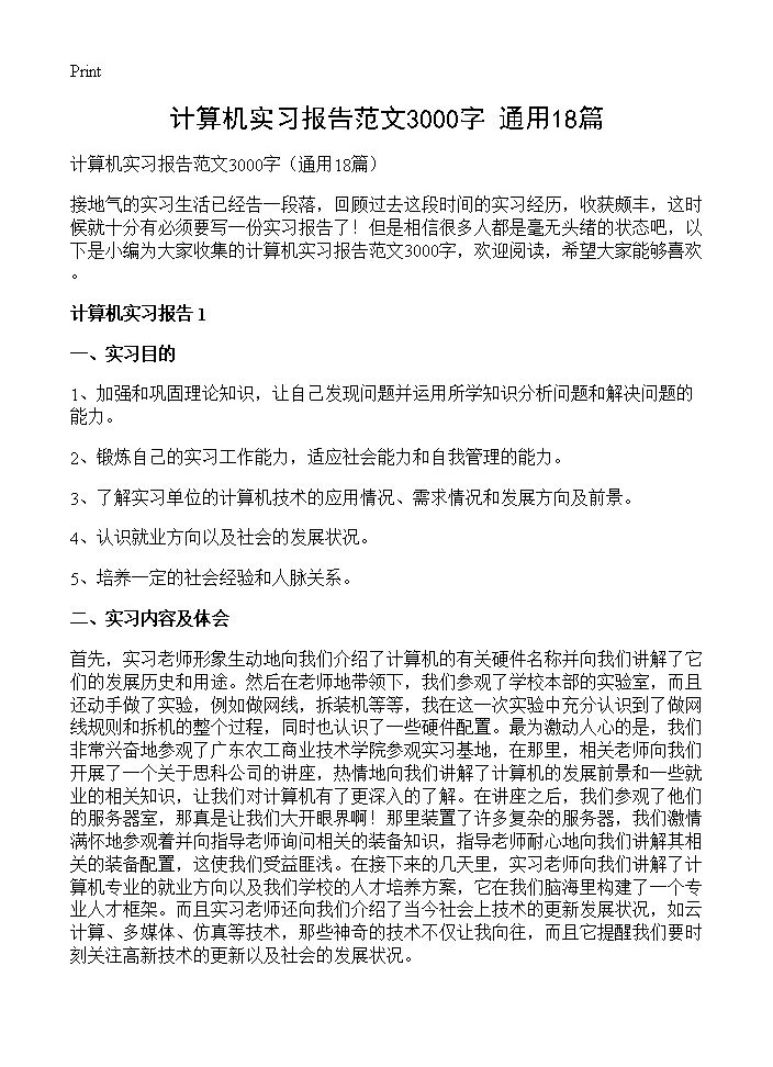 计算机实习报告范文3000字18篇