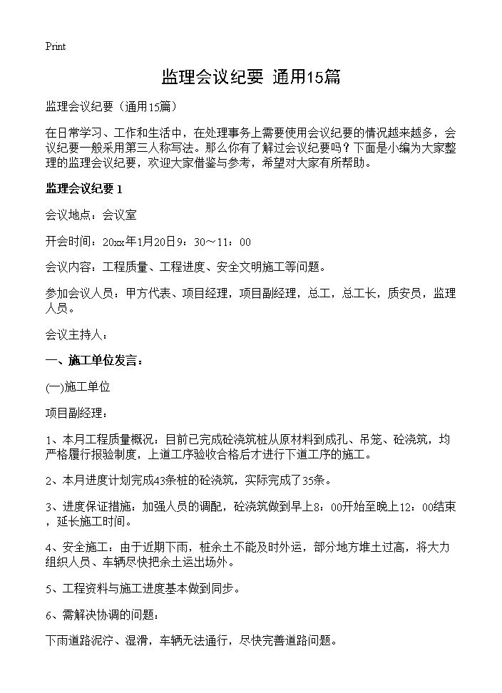 监理会议纪要15篇