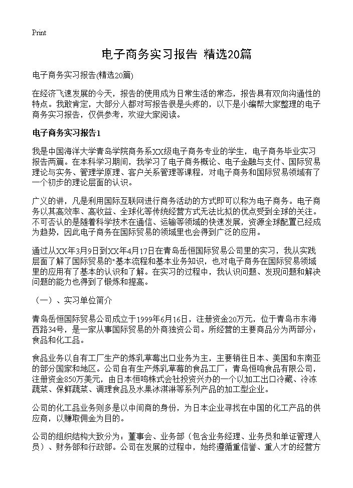 电子商务实习报告20篇