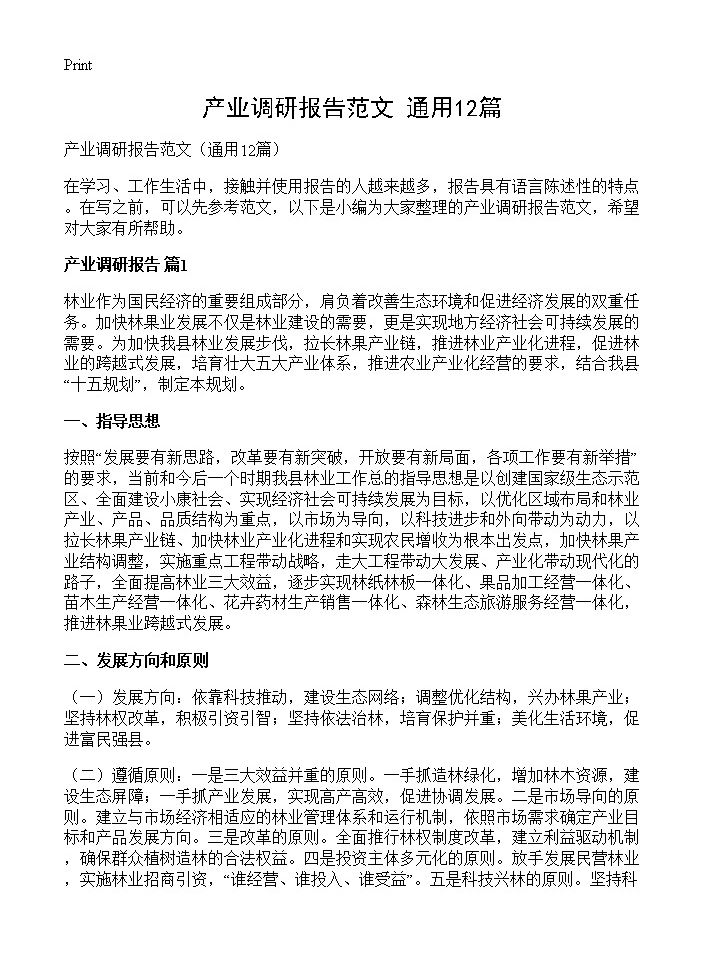 产业调研报告范文12篇