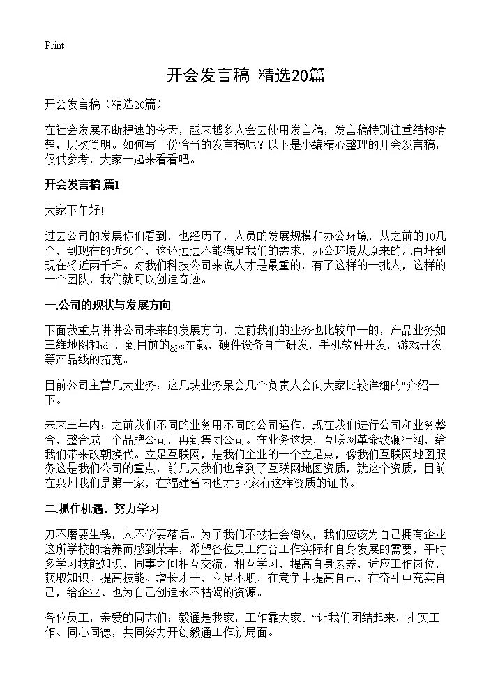 开会发言稿20篇