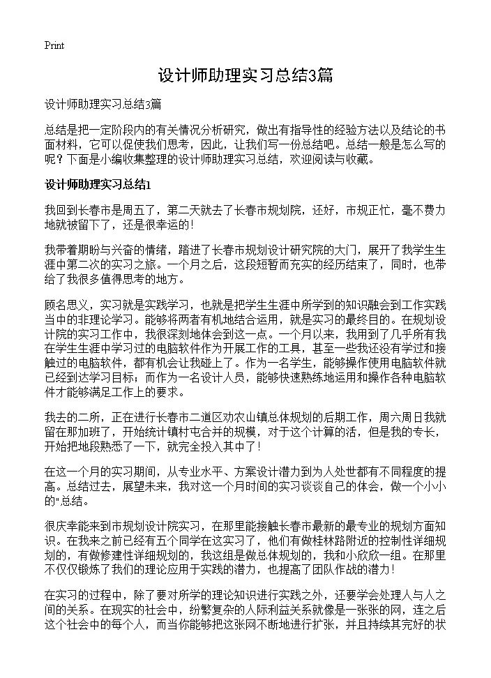 设计师助理实习总结3篇