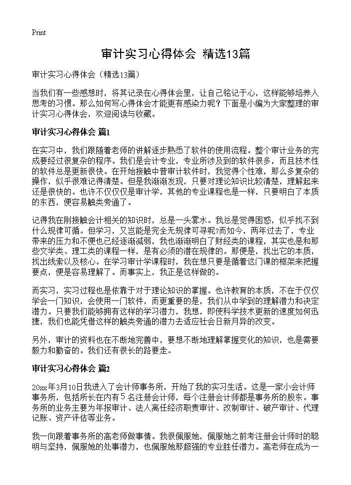 审计实习心得体会13篇