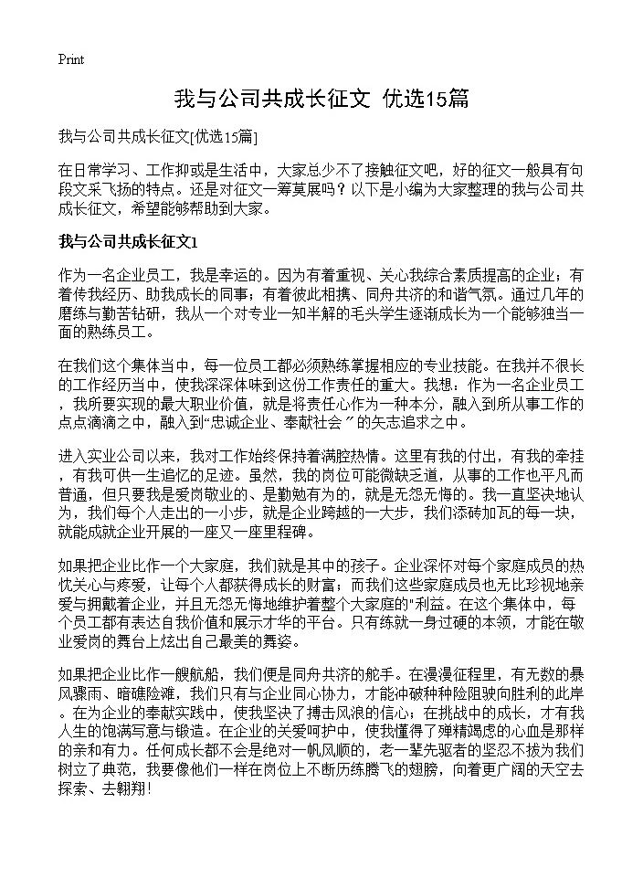 我与公司共成长征文15篇