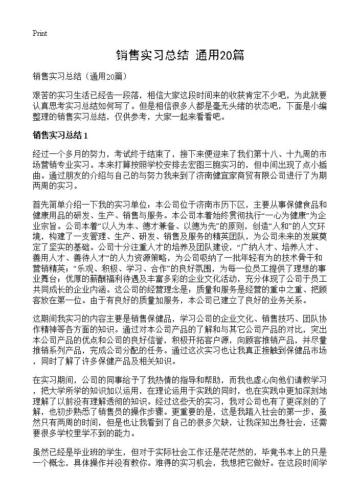 销售实习总结20篇