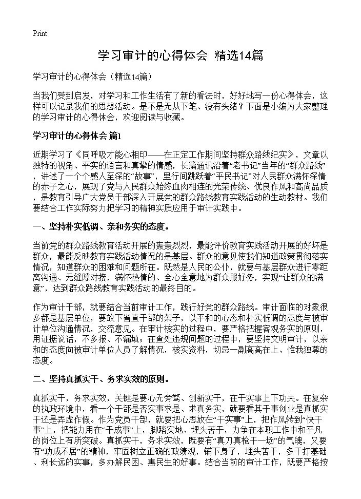 学习审计的心得体会14篇