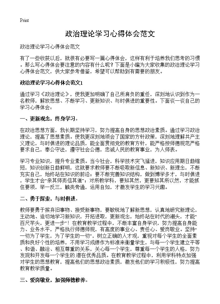 政治理论学习心得体会范文