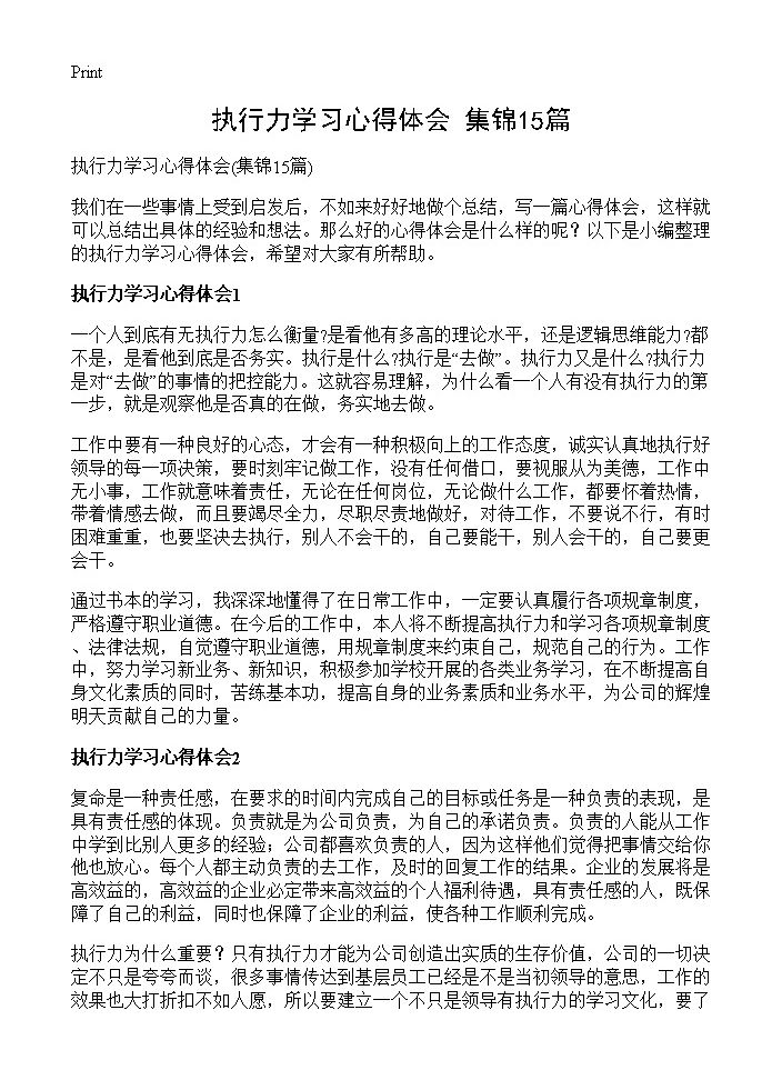 执行力学习心得体会15篇