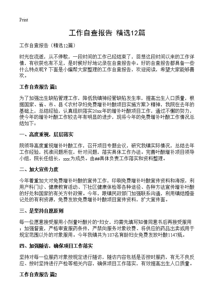 工作自查报告12篇